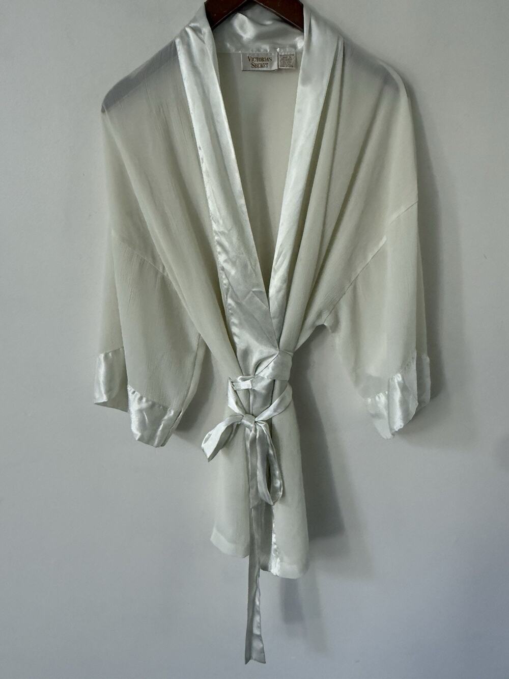 Victoria Secret Kimono Robe Gold Label One Size Ivory Belted 80s Babydoll Boho